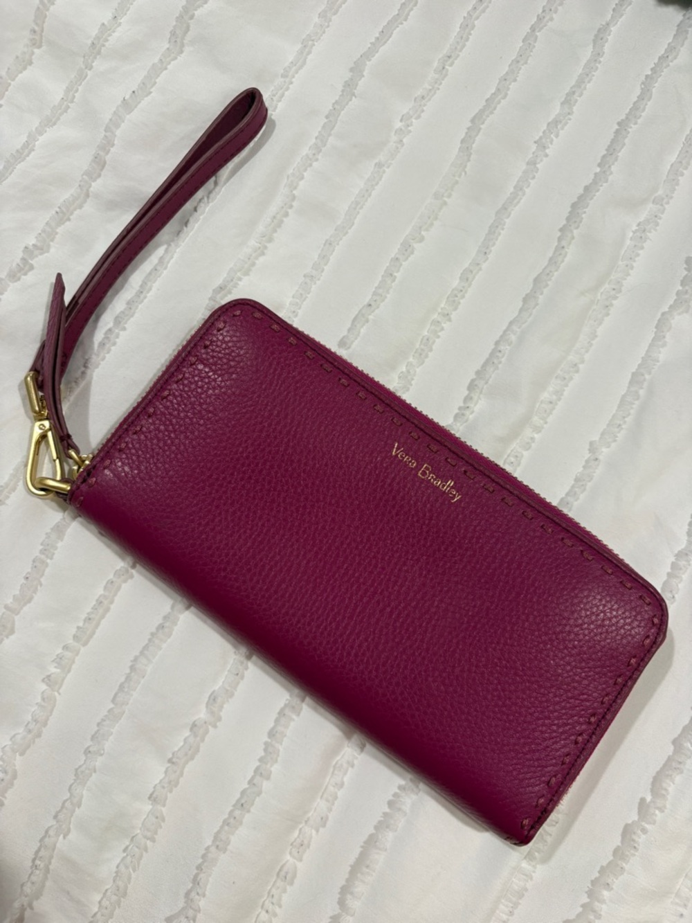 Vera Bradley Pebble Leather Magenta Accordion Zip Wristlet